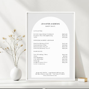 Poster Liste de prix Salon Gris Arche Minimal Moderne