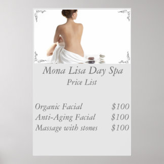 Poster Liste de prix Spa