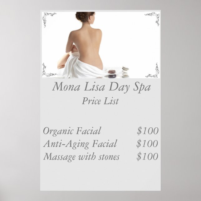 Poster Liste de prix Spa (Devant)