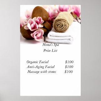 Poster Liste de prix Spa