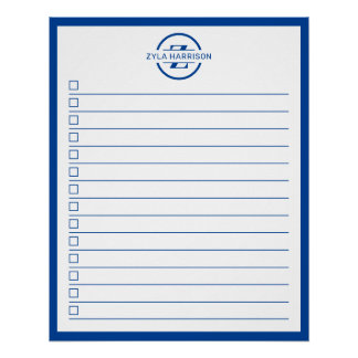 Poster Liste de tâches à faire avec monogramme bleu moder