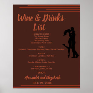 Poster Liste des boissons noires et terrestres Mariage nu