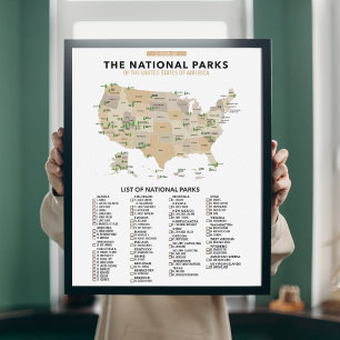 Poster Liste des parcs nationaux aux États-Unis