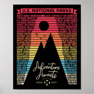 Poster Liste des parcs nationaux Parc américain vintage c