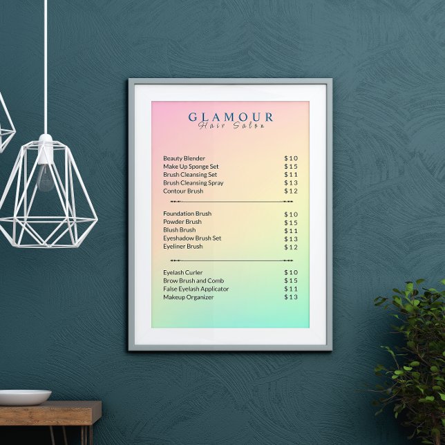 Poster Liste des prix Esthétique Pastel Holographique (Esthetician Price List Pastel Holographic Poster)