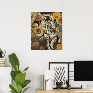 Poster Lit de fleurs d'astronaute Art numérique