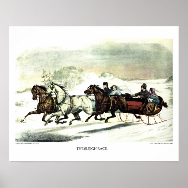 Poster Lithographie de Currier & Ives : La course de Slei (Devant)