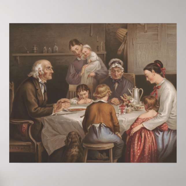 Poster Lithographie de prière pour dîner en famille vinta (Devant)