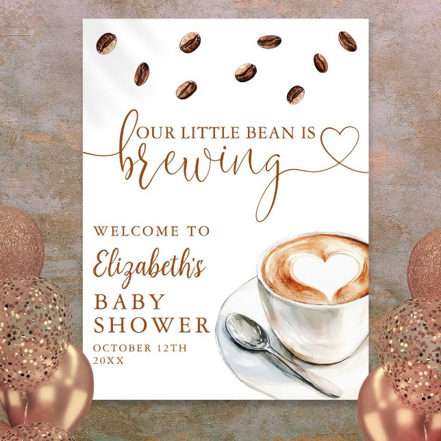 Poster Little Bean Brewing Coffee Baby Shower Welcome (Little Bean Brewing Coffee Baby Shower Welcome Poster)