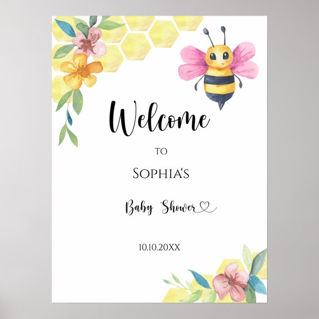 Poster Little Bee baby shower (Devant)