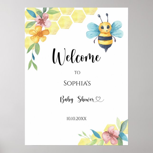 Poster Little Bee baby shower (Devant)