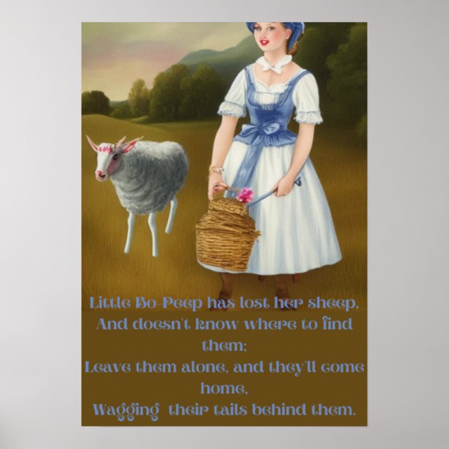 Poster Little bo- peep a perdu son mouton amusant mignon (Devant)