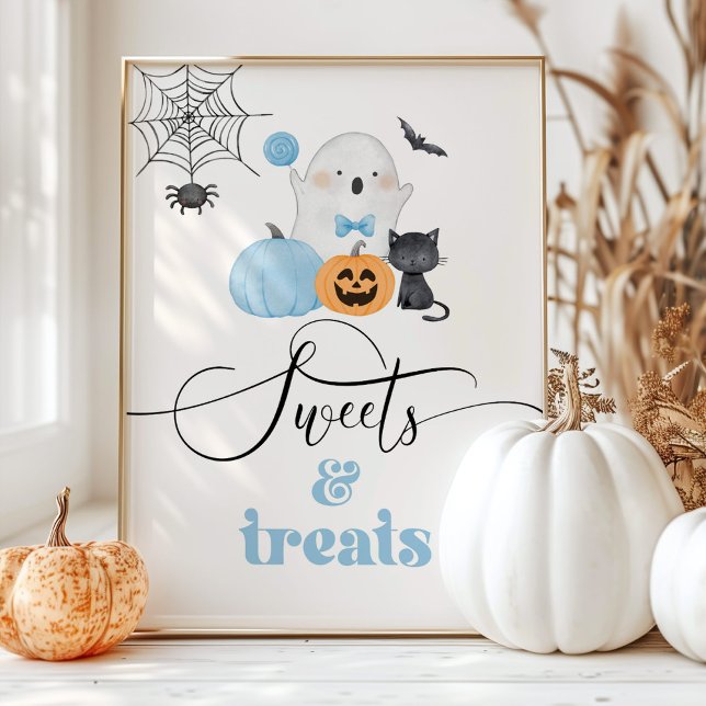 Poster Little Boo bleu fantôme Halloween Douceurs et fria (Créateur téléchargé)