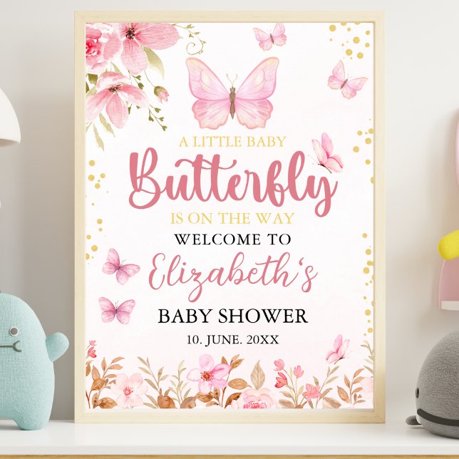 Poster Little Butterfly is on the Way, Baby Shower Girl (Créateur téléchargé)