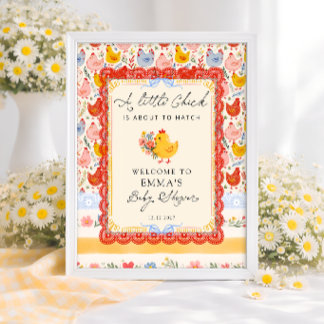 Poster Little Chick Farm Chicken Girl Baby Shower Welcome