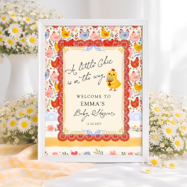Poster Little Chick Floral Rustic Baby Shower Welcome (Créateur téléchargé)