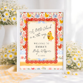Poster Little Chick Floral Rustic Baby Shower Welcome