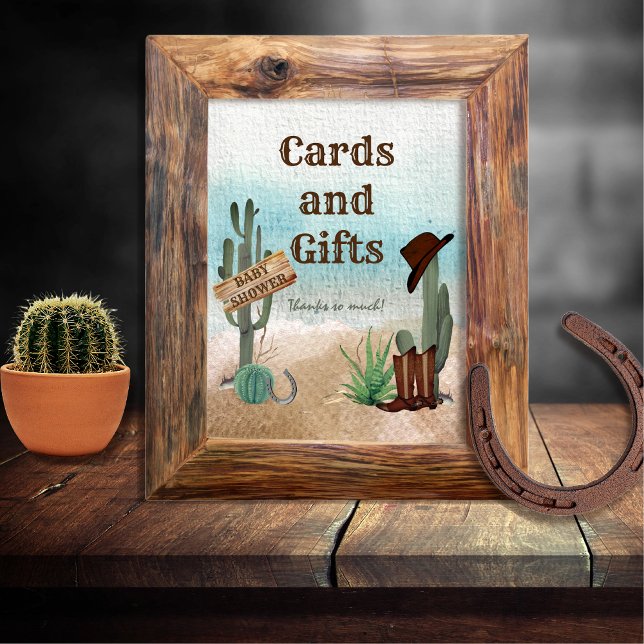 Poster Little Cowboy Western Baby showers cartes et cadea (Rustic Western Boy Baby Shower Cards and Gifts Sign -- "A Little Cowboy Is On His Way" Collection)