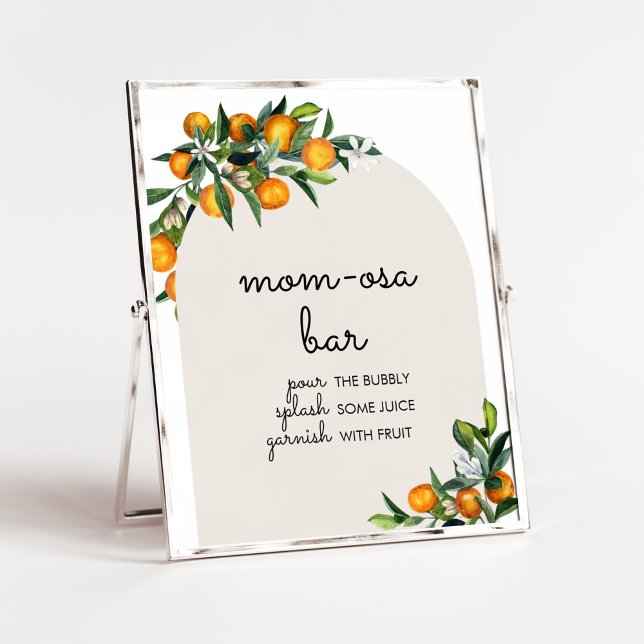 Poster Little Cutie Citrus Orange Baby shower Maman Osa B (Gender Neutral Citrus Baby Shower Mom Osa Bar Sign)