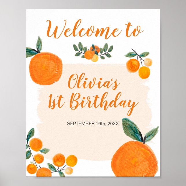 Poster Little Cutie Orange 1er Anniversaire Panneau de bi (Devant)