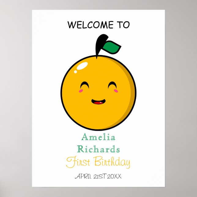 Poster Little Cutie Orange Citrus 1er anniversaire (Devant)