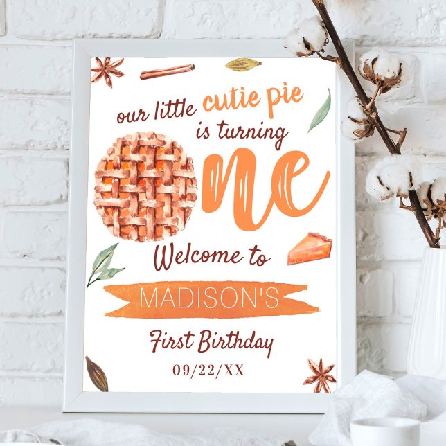 Poster Little Cutie Pie Automne 1er anniversaire fête Bie (Créateur téléchargé)