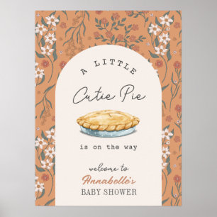 Poster Little Cutie Pie Orange Floral Baby shower Bienven