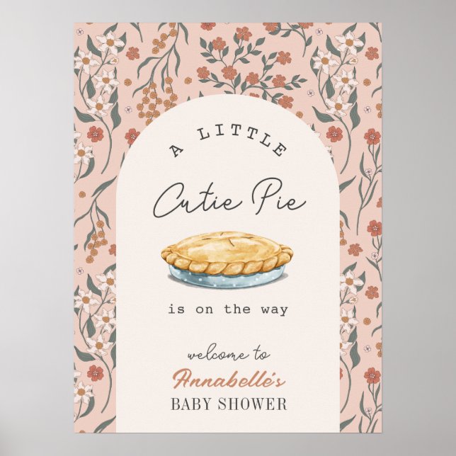 Poster Little Cutie Pie Rose Baby shower Floral Bienvenue (Devant)
