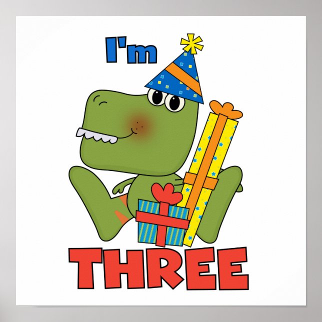 Poster Little Dino 3ème Anniversaire Tshirts et cadeaux (Devant)