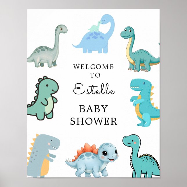 Poster Little Dinosaur Cute Baby Shower (Devant)