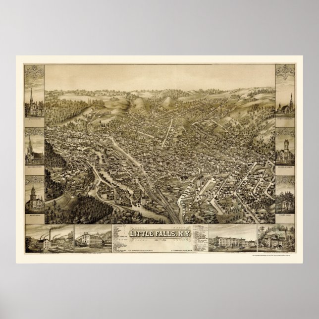 Poster Little Falls, New York Carte panoramique - 1881 (Devant)