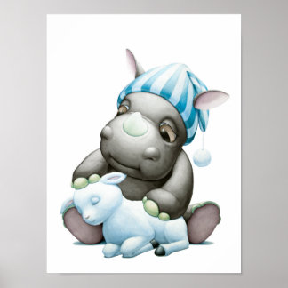 Poster Little G Baby Rhino and Lamb Nursery Print