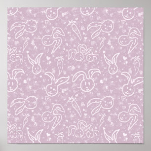 Poster Little Hearts and Bunnies - motif transparent.