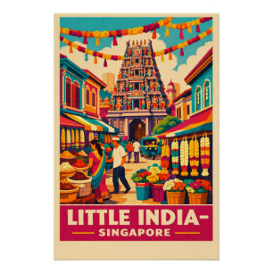 Poster Little India, Singapour dans un rétro vibrant