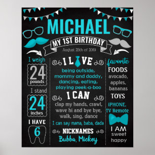 Poster Little Man Mustache M. Onederful Anniversaire sign