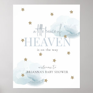 Poster Little Peace Heaven Blue Boy Baby shower Bienvenue