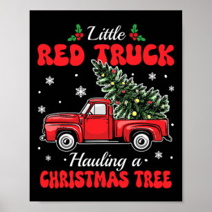 Poster Little Red Trucks Hauling Père Noël Christmas Tree