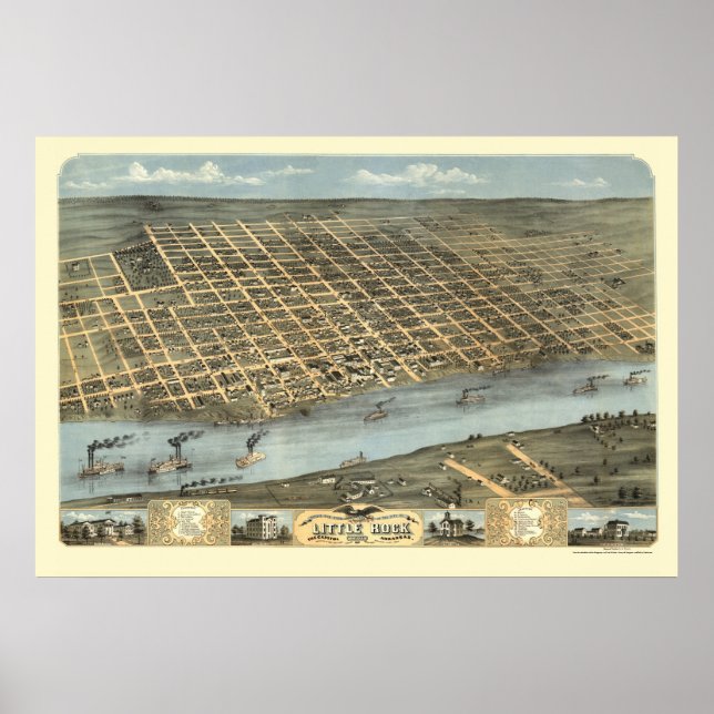 Poster Little Rock, Arkansas Carte panoramique - 1871 (Devant)