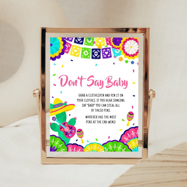 Poster Little Senorita Fiesta Baby shower Ne pas dire béb (Mexican Baby Shower Don't Say Baby Sign)