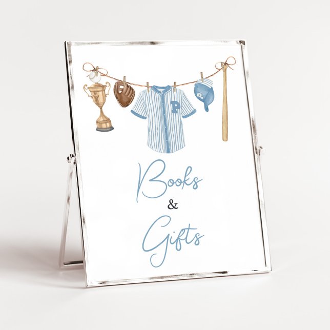 Poster Little Slugger Baseball Baby showers Livres & Cade (Baseball Little Slugger Baby Shower Books and Gifts Sign)