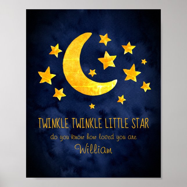 Poster Little Star Name Moon & Star Aquarelle Whimsical (Devant)