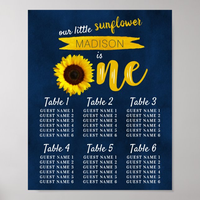 Poster Little Sunflower 1er Anniversaire Carte de siège (Devant)