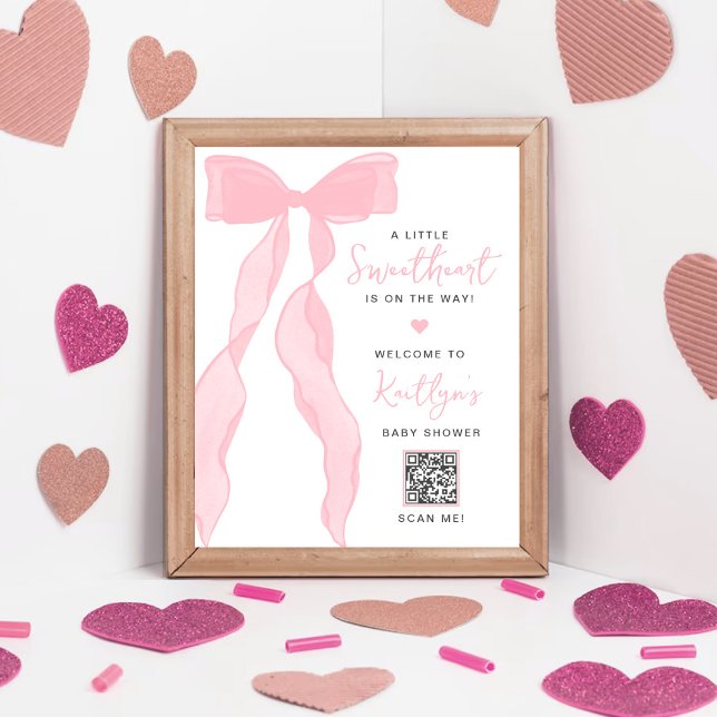 Poster Little Sweetheart Elegant Pink Bow Baby Shower (Créateur téléchargé)