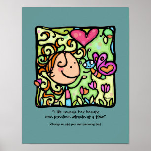 Poster LittleGirlie aime son papillon.Impression personna