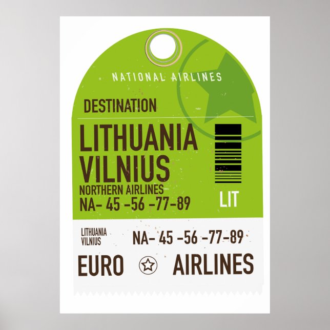 Poster Lituanie Vilnius billet de voyage (Devant)