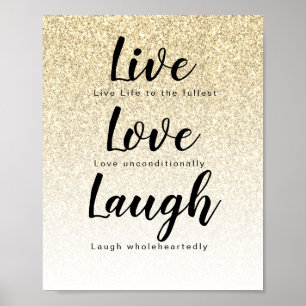 Poster Live Love Laugh Girly Parties scintillant d'or Typ