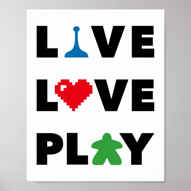Poster Live, Love, Play Black Text Print (Devant)