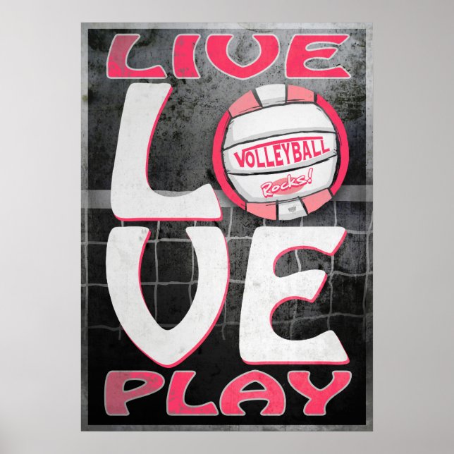 Poster Live Love Play Pink Volleyball (Devant)