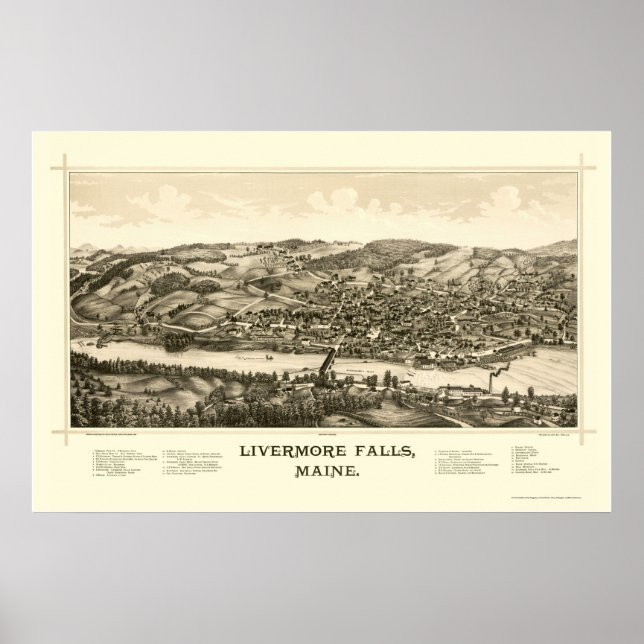 Poster Livermore Falls, ME Carte panoramique - 1889 (Devant)
