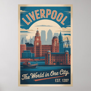 Poster Liverpool Angleterre Paysage Urbain de Style Rétro